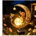 Solar Garden Decor Outdoor Statue, Moon Fairy Garden Figurines with Dog Design for Mom Women Grandma Solar Stake Lights for Patio, Yard, Lawn, Pathway (Warm White)