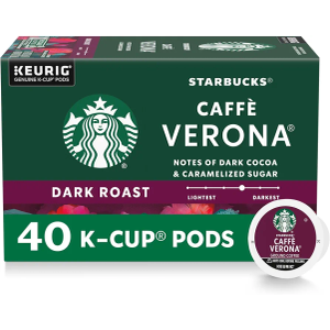 Starbucks K-Cup Coffee Pods, Dark Roast, Caffè Verona for Keurig Brewers, 100% Arabica, 1 Box (40 Pods)