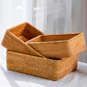 ZENFUN 3 Pack Natural Rattan Storage Baskets, Rectangular Woven Fruit Baskets for Decor, Handmade Woven Nesting Bread Baskets for Organizing, Serving, for Kitchen, Home, 3 Sizes