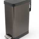 Glad Stainless Steel Slim Trash Can with Clorox Odor Protection - Narrow Kitchen Garbage Bin with Soft Close Lid, Step On Foot Pedal and Waste Bag Roll Holder, Pewter, 12 Gallon/45 Liter
