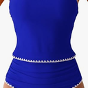 Eomenie Tankini Swimsuit for Women Tummy Control Ruched Two Piece Bathing Suits High Waisted Shell Stitch Swimwear Blue