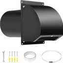 8 Inch Hooded Wall Vent with Screen, Damper, 8-1/4" Length Duct, 14 Gauge Steel Vent Covers for Wall, Wall Vent Cover for Residential Housing and Industrial Facilities Air Exhaust, Black