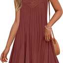 ZESICA Women's 2025 Summer Halter Chiffon Mini Dresses Sleeveless Hollow Out A Line Flowy Ruffle Beach Vacation Sundress, Rust,  Large