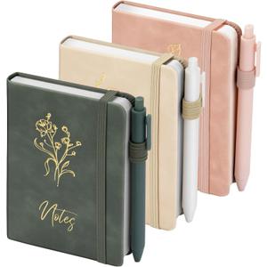 3 Pack Pocket Journaling Notebooks, A6 Small Notebook Total 360 Pages Journaling Notebooks For Note Taking Journals For Writing Mini Note Pads With Pen Holder 100 GSM Thick Paper(Green,Pink,Khaki)