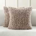 FUTEI Khaki Decorative Throw Pillow Covers 22x22 Inch Set of 2,Soft Fluffy Faux Wool Fur Boucle Textured Cushion Case,Modern Home Decor for Couch Bed Living Room Office