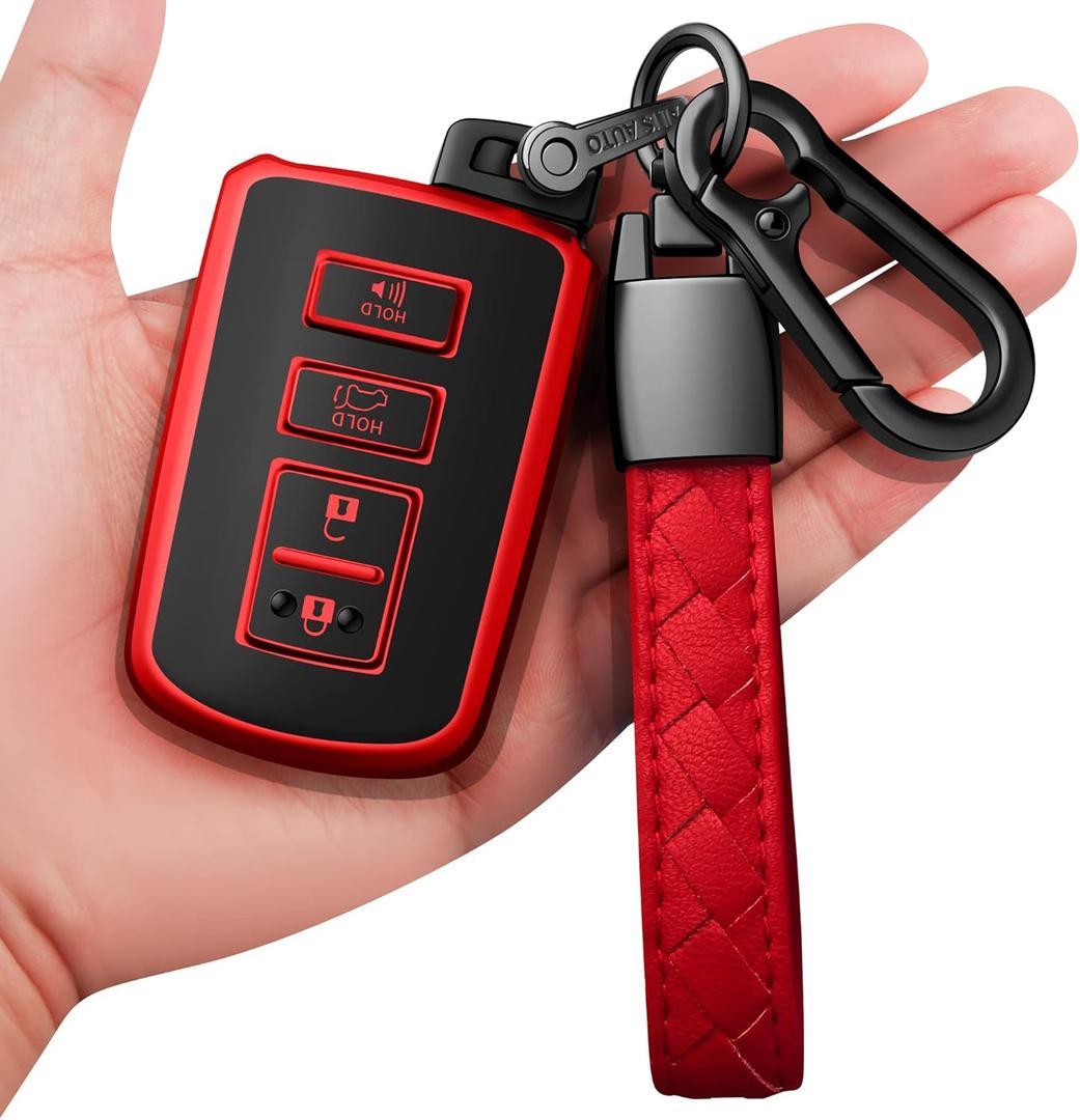 Sindeda for Toyota Key fob Cover with Leather Keychain,Soft TPU Full Cover Protection Key Case for Toyota Corolla, Camry, Avalon, Rav 4, Highlander Key Fob Shell (Red)