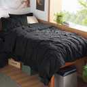 Bedsure Twin XL Comforter Set - Extra Long 5 Pieces Dorm Bedding Sets, GentleSoft Pinch Pleat Black Bed in a Bag with Pintuck Comforters, Sheets, Pillowcase & Sham