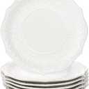 SOUJOY Set of 6 Salad Plate, 8 Inch Porcelain Dessert Serving Plates, Embossed Printing Small Dinner Dish for Pancakes, Steak, Microwave, Dishwasher Safe