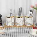 JUXYES Set of 3 Canisters Set for Sugar Coffee Tea with Airtight Lid, Ceramic Storage Containers Sets White Storage Pots with Tray Storage Jar Decorative Canisters Sets for for Kitchen Counter, 4.1" X 4.1" X 4.9"