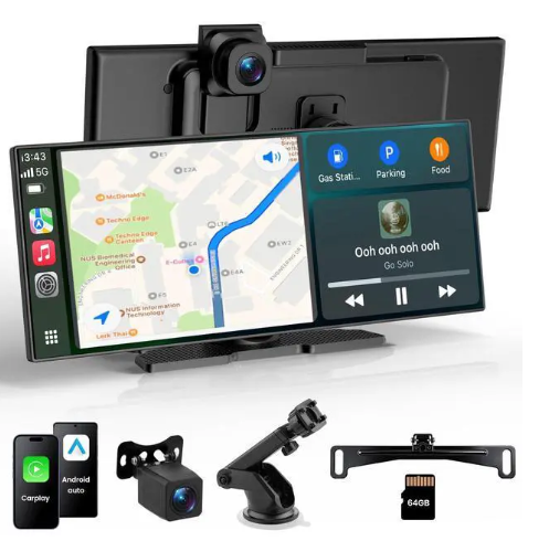 Gikktdr 11.5" Portable Carplay Screen for Car,Wireless Car Play Screen with Carplay,Android Auto,OTA Updates,60FPS,4K Dash Cam + 1080P Backup Cam (with a Camera Bracket),Voice Control,GPS Navigation