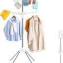 2 Tier Clothes Drying Rack, 56inch Collapsible Laundry Drying Stand with 3 Rotatable Arms 24 Clips, Portable Garment Rack for Balcony Camping