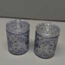 2 Pack Qtip Holder Dispenser Blue Floral Vintage 10 Oz Bathroom Organizer with Lids Storage Canister