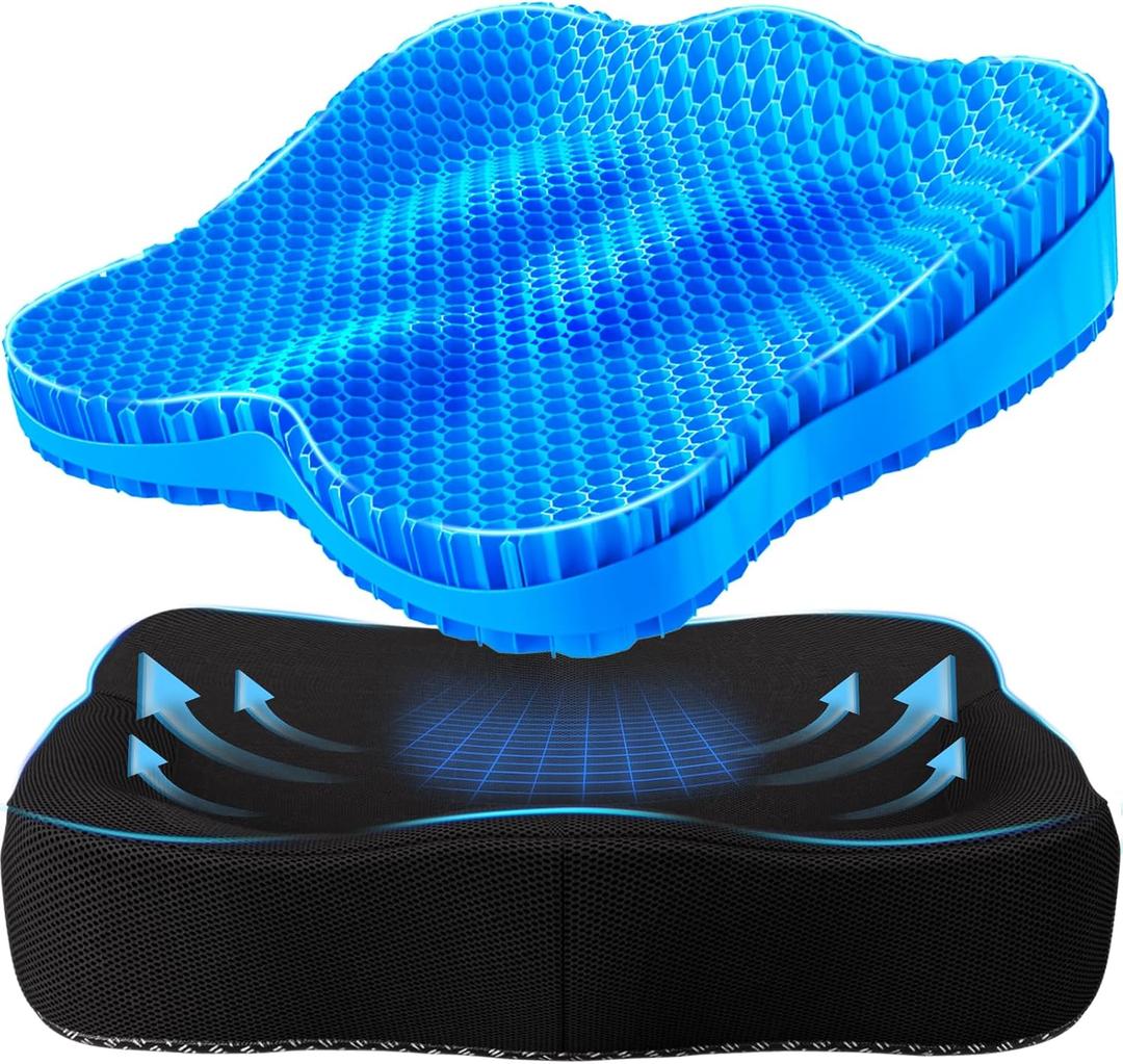 Gel Seat Cushion, Thicken Big Office Chair Cushion Chair Seat Pads for Long Sitting, Sciatica & Hip Pain Relief, Egg Seat Cushion for Wheelchair Car Office Home Travel Outdoor, X-Large