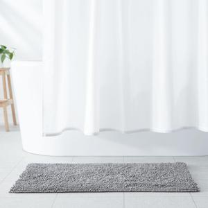 Amazon Basics Platinum Bathroom Rug Mat, Ultra Absorbent Plush Shag, Non-Slip, Quick Drying, Machine Washable, 21" x 34", Platinum