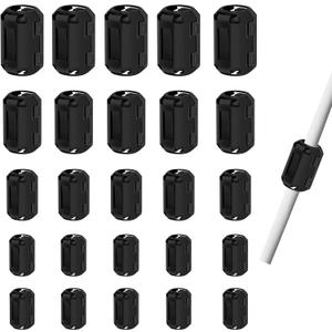 25Pcs Clip-on Ferrite Core Bead Rings EMI/RFI Noise Suppressor for 3.5mm/ 5mm/ 7mm/ 9mm/ 13mm Diameter Cable, Black