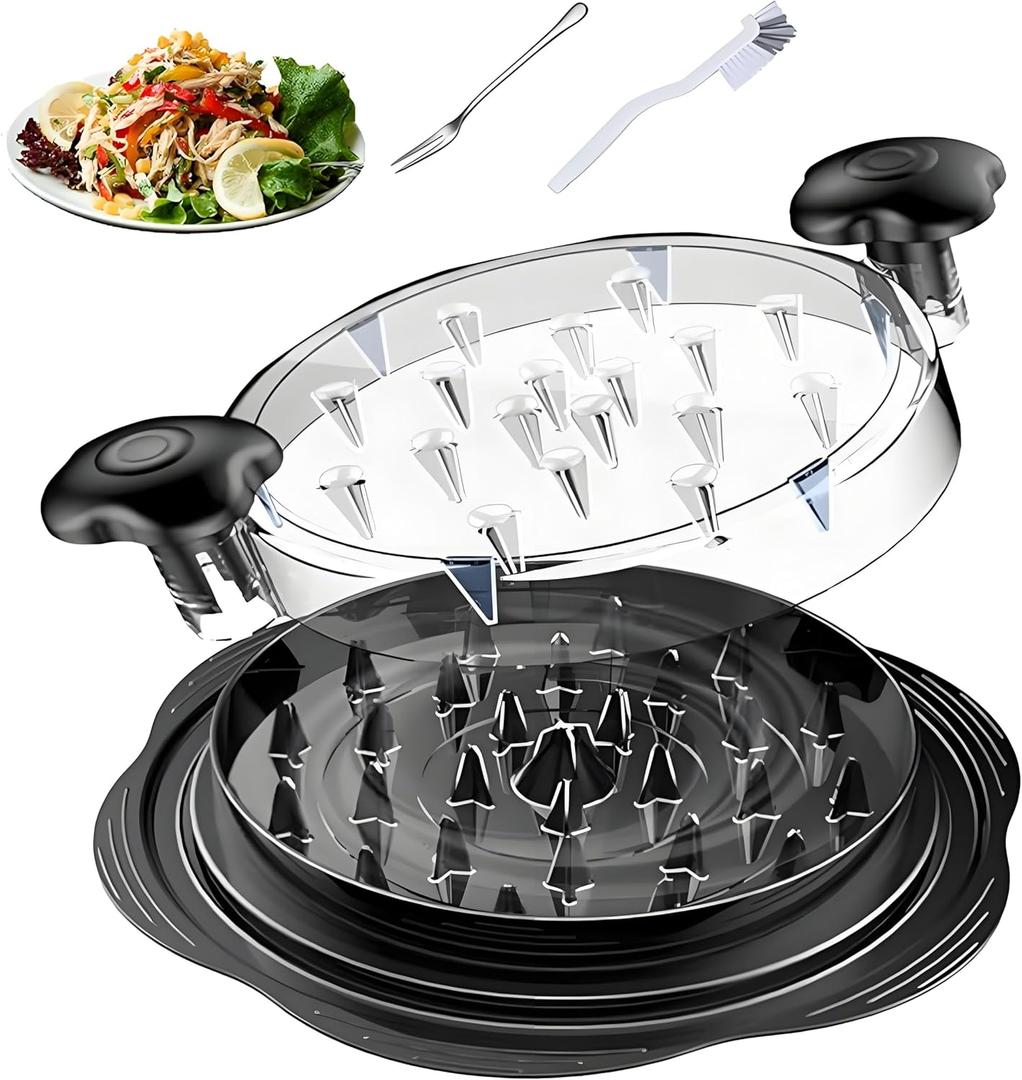 Chicken Shredder Tool with Brush - 10" Meat Grinder for Pulled Pork, Beef & Vegetables | Non-Slip flower Base, Dishwasher Safe & Ergonomic Grip,Black