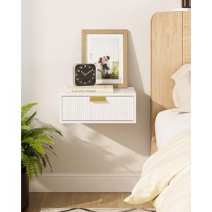 Aienvey Floating Nightstand, Floating Shelf with Drawer, Wall Mounted Nightstand, Floating Bedside Table (White Stripe)
