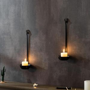 Aimto Wall Sconce Candle Holder Metal Hanging Wall Decorations for Home,Living Room, Bathroom, Dining Room, Set of 2, Black