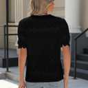 Women Lace Tops Summer V Neck Dressy Casual Button Down Blouses Ruffle Short Sleeve Business Work Shirts (Black, M)