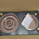 Havniva Ceramic 1.2 Cup Raised Slow Feeder Dog Bowl Set, Elevated 6.1inch Bowl and 7.3inch Puzzle Slow Food Dish with Wooden Stand for Medium and Small Dog, Anti-Gulping (2 x Brown Coffee+ Stand)