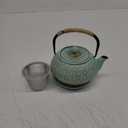 Juvale Teal Floral Cast Iron Teapot Kettle with Stainless Steel Loose Leaf Infuser (34 oz)