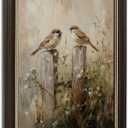 Vintage Farmhouse Bird Wall Art Framed Sparrow Wall Decor Rustic Kingfisher oli Posters Prints Farmhouse Cottagecore Painting Pictures for Home Living Room Decor 16x24 Inch