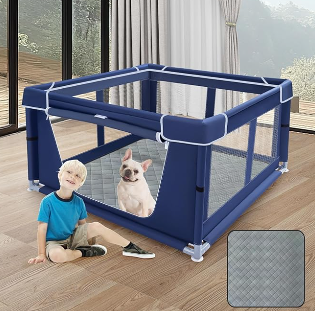 XVISHX 42x42 Inches Puppy Playpen with Dog Pads, Dog Playpen for Puppies or Small Dogs, Pet Playpen for Indoor & Outdoor, Sturdy Safety DogPen with Thickened Fabric, HighStrength Nylon Wire Mesh