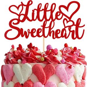 1 Pack Little Sweetheart Cake Topper Red Glitter Sweet Love Wedding Bridal Shower Valentine's Day Cake Picks Valentine's Day Theme Baby Shower Kids Birthday Party Cake Decorations Supplies (6)