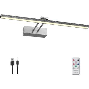 FUNCHDAY Picture Light, Battery Art Lights for Wall, Wireless Remote Painting Light with Timer and Dimmable, 16" Metal Display Lighting for Artwork, Portrait, Gallery (Brushed Black)