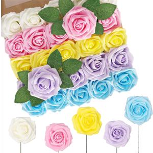 N&T NIETING Artificial Flowers Easter, Fake Flowers Roses Perfect for DIY Wedding Bridal Bouquets Centerpieces Bridal Shower Party Home Flower Arrangement Decorations, 50Pcs, Series Color B