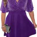 Floerns Women's Plus Size Glitter Wrap V Neck Short Sleeve Party A Line Dress