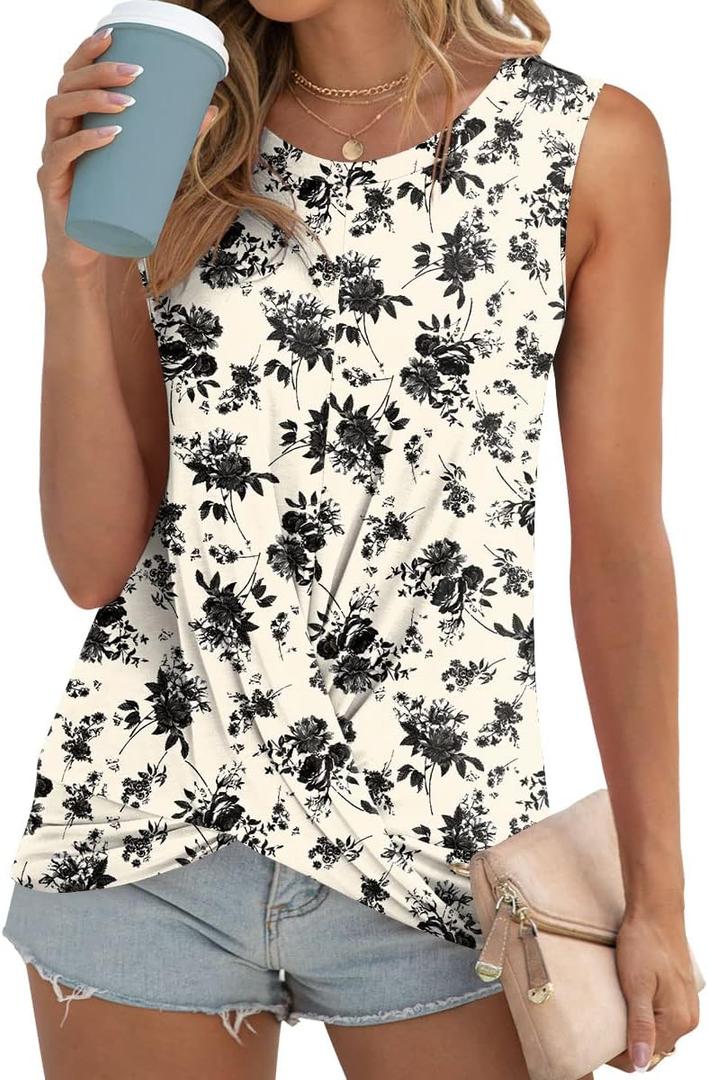 Anydoll Women's Summer Sleeveless Tank Tops Casual Loose Fit Blouse Twist Front Tshirts 3XL