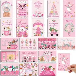 Nuanchu 80 Pcs Pink Christmas Postcards Bulk 4 x 6 Inch Cute Merry Christmas Greeting Cards Funny Blank Xmas Cards for Friends Relatives Holiday Party, 20 Designs