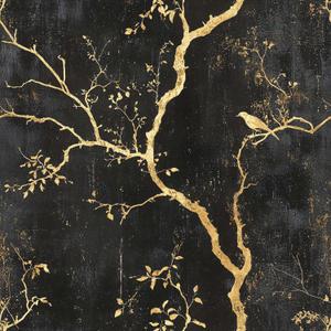LaiTique Black and Gold Wallpaper – Tree Peel and Stick Wallpaper, Self-Adhesive Vinyl with Elegant Branch and Bird Design for Luxe or Art Deco Decor, 17.7in x 118in