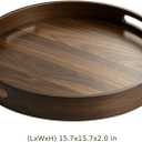 Round Wood Tray with Handles, 15.7 in Decorative Wooden Serving Tray with Walnut Wood Grain, Vintage Coffee Table Platter Plate for Kitchen Counter, Living Room