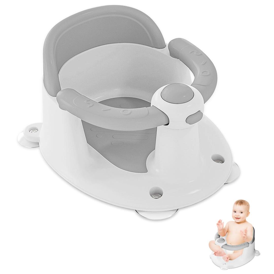 Baby Bath Seat for Babies 6 Months & Up, Bath Seats for Babies Sitting Up, Open Design, Non-Slip, Compact Toddler Bath Seat. (Grey)