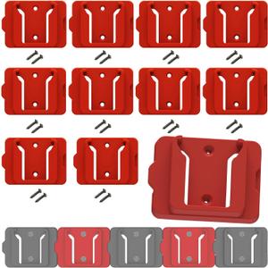 Battery Holder for Milwaukee 18 18V Battery (No Battery), 10Packs Wall Mount Batteries Storage for Wall, Work Van, Shelf, Toolbox (Red)
