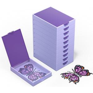 CATEARED 2-in-1 Diamond Art Trays With Lids,Anti-static Diamond Art Storage, Diamond Art Accessories Diamond Painting Trays with Lids & Line-Up, Box Package (Light Violet, 10 piece Tray Kit)