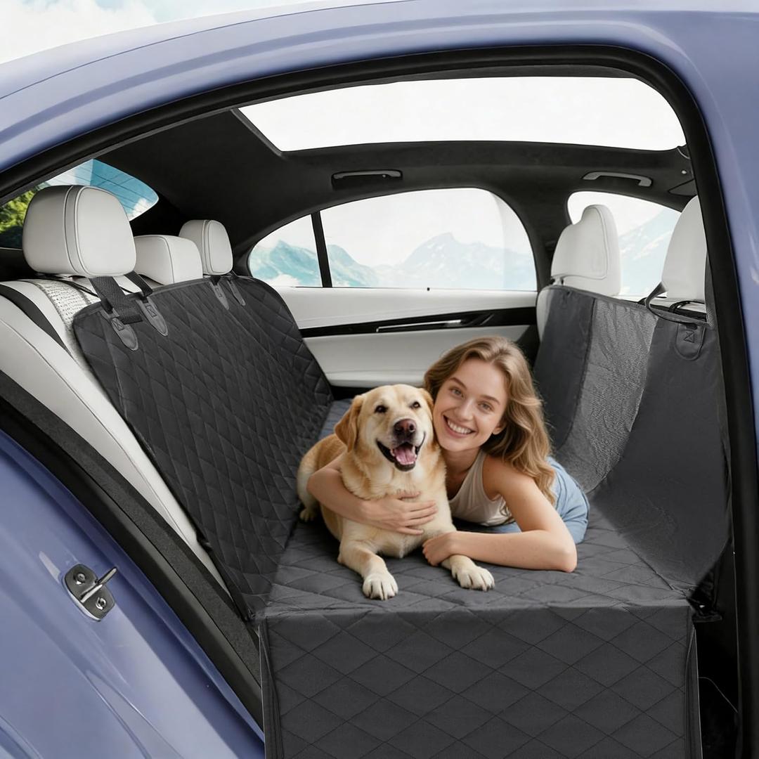 100% Waterproof Dog Car Seat Cover, Full Coverage Back Seat Protector for Dogs with Anti-Slip Bottom, Mesh Window & Storage Pocket  Heavy Duty 600D Oxford Hammock for Cars, SUVs, Trucks (53.9"x57.9", Black)