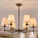 Fabric Chandelier with Shades 6 Light Ceiling Light Fixture with Linen Bronze Farmhouse Pendant Lights for Bedroom Kitchen Dining Room Living Room Foyer