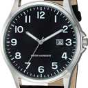 Amazon Essentials Men's Easy to Read 42mm Leather Band Analog Watch