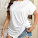 Women's Plus Size Tops Short Sleeve Twist T Shirt Crewneck Asymmetrical Casual Tee Shirts (White, XXXL)