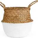 Woven Seagrass Belly Basket for Storage, Laundry, Picnic, Plant Pot Cover, and Grocery and Toy Storage (Medium, White)