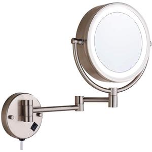 Wall Mount Makeup Mirror 9 Inches with LED Lighted 10x Magnification,has 3 Colors Lights Modes,13" Extension Arm Magnifying Vanity Mirror Electric Plug Powered, Brushed Nickel Finish (16"L x 11"W)
