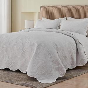 Kingnex Extra Wide Oversized King Bedspread 128x120 for Tall Bed Ultrasonic Quilted Coverlet Set 3 Piece - 1 Quilt, 2 Pillowcases White