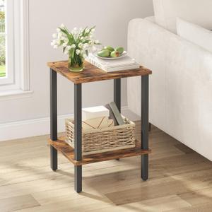 TUTOTAK End Table, Side Table, Nightstand, 2-Tier Storage Shelf, Sofa Side Table for Small Space, Living Room, Bed Room Brown and Black TB01BB034