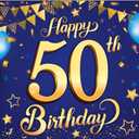 KatchOn, Blue and Gold 50th Happy Birthday Banner - XtraLarge, 72x44 Inch | Happy 50th Birthday Banner for Her | 50th happy birthday banner for Happy Birthday Decorations