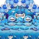 Yaomiao 165 Pcs Shark Birthday Party Decorations Supplies with Shark Party Theme Birthday Plates, Napkins, Cups, Tablecloths, Backdrop, Balloons Tableware Set Boy for 16 Guest Under Sea Ocean Decor