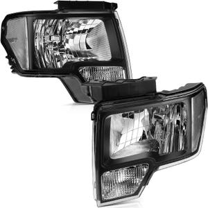 Headlight Assembly for ford for F-150 2009-2014 Black Housing Clear Reflector Clear Lens Driver and Passenger Side Headlamp