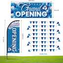 Fanfanwin 7 ft Blue-white Grand Opening Feather Flag for Business Grand Opening Banner Decoration with Pole Kit Tall Advertising Pennant Banner Bunting String Triangle Flags Set for Outside Store Sign